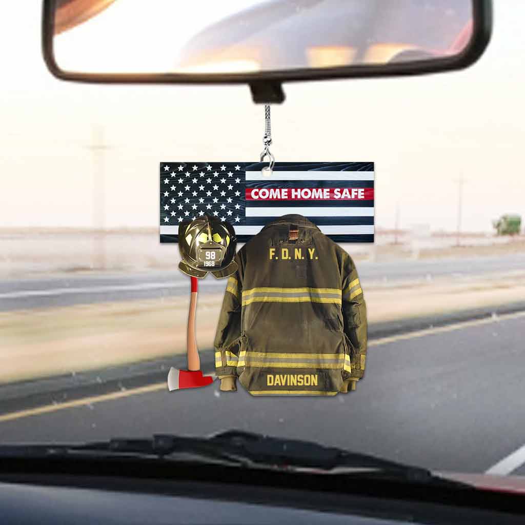 Rentrez sains et saufs - Ornement de voiture transparent personnalisé pour pompiers