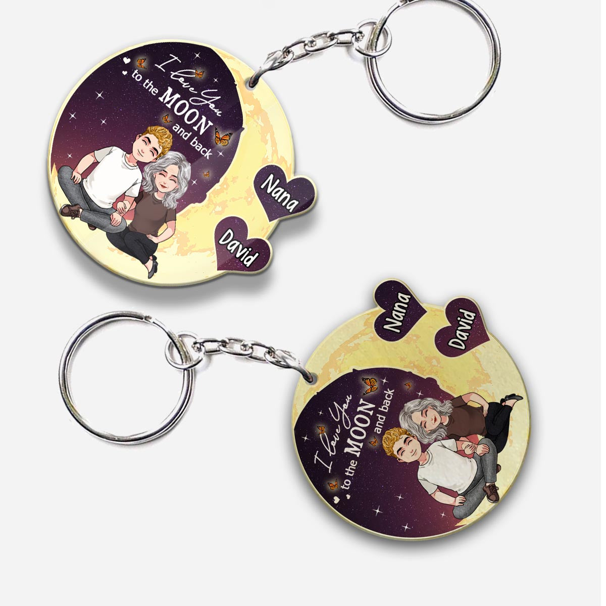 Aller sur la Lune et retour - Cadeau pour maman, grand-mère - Porte-clés personnalisé