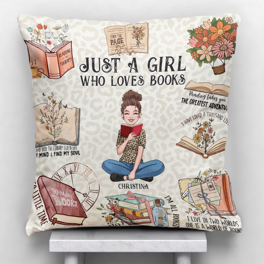 Coussin décoratif personnalisé « Juste une fille qui aime les livres »