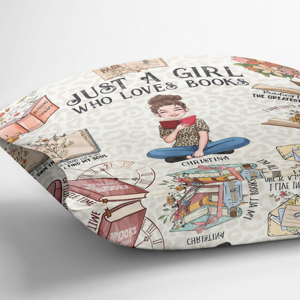 Coussin décoratif personnalisé « Juste une fille qui aime les livres »