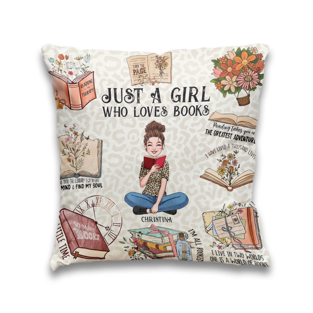 Coussin décoratif personnalisé « Juste une fille qui aime les livres »