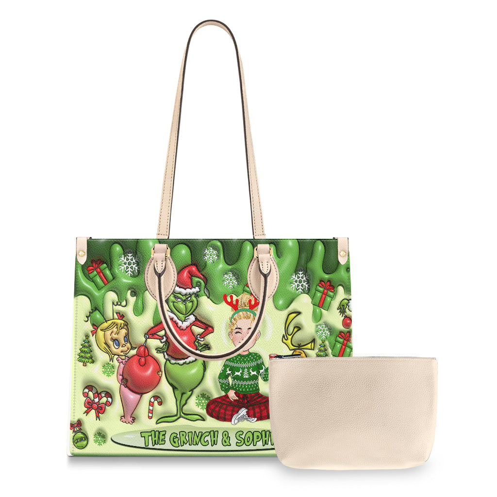 Merry Christmas - Personalized Stole Christmas Leather Handbag