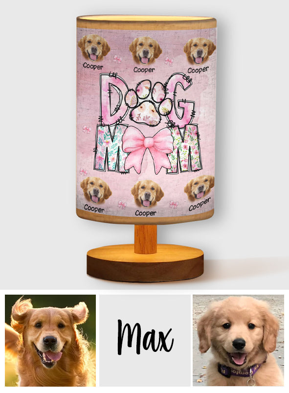Floral Dog Mom - Personalized Dog Table Lamp with Wood Base