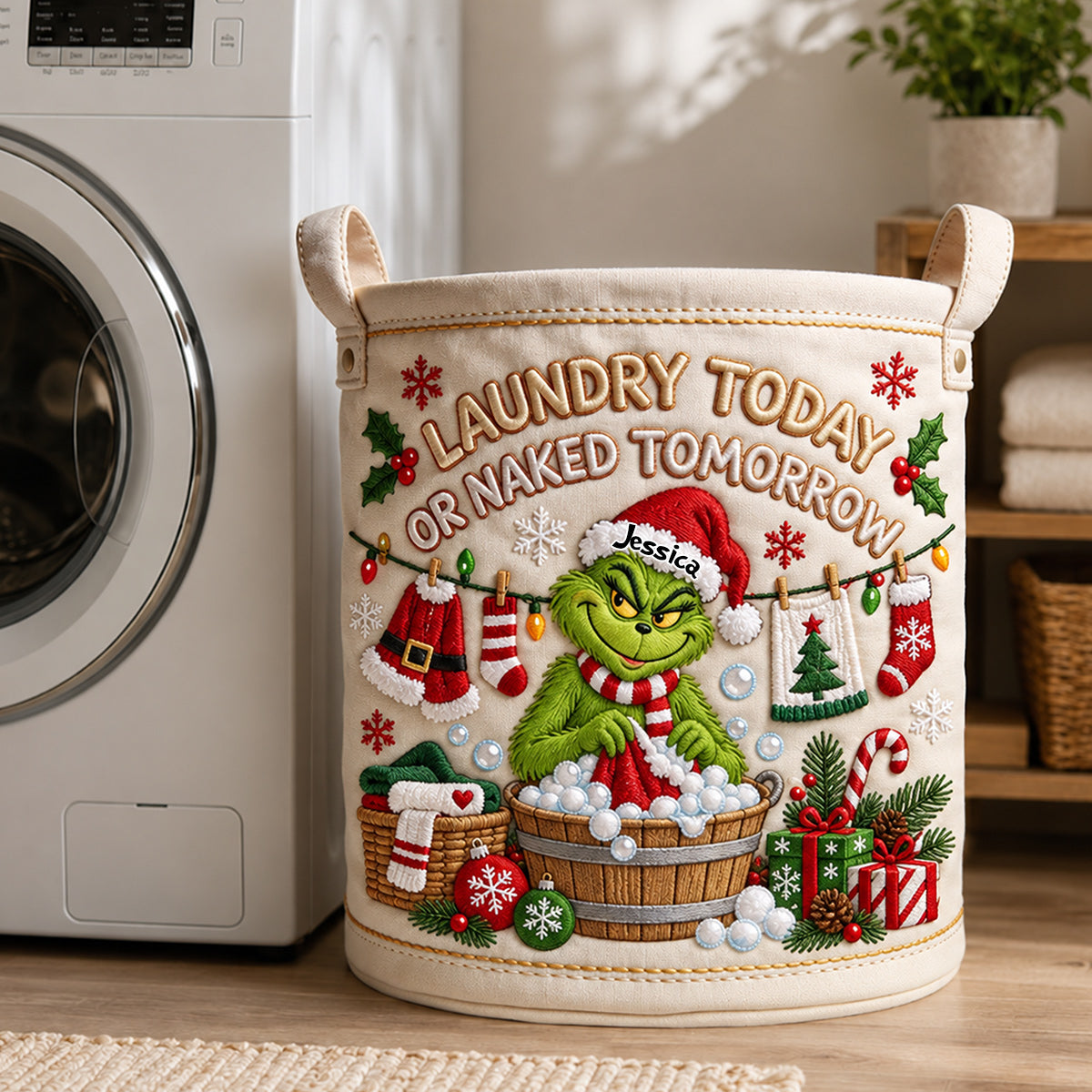 Laundry Today Or Naked Tomorrow - Personalized Stole Christmas Storage Basket