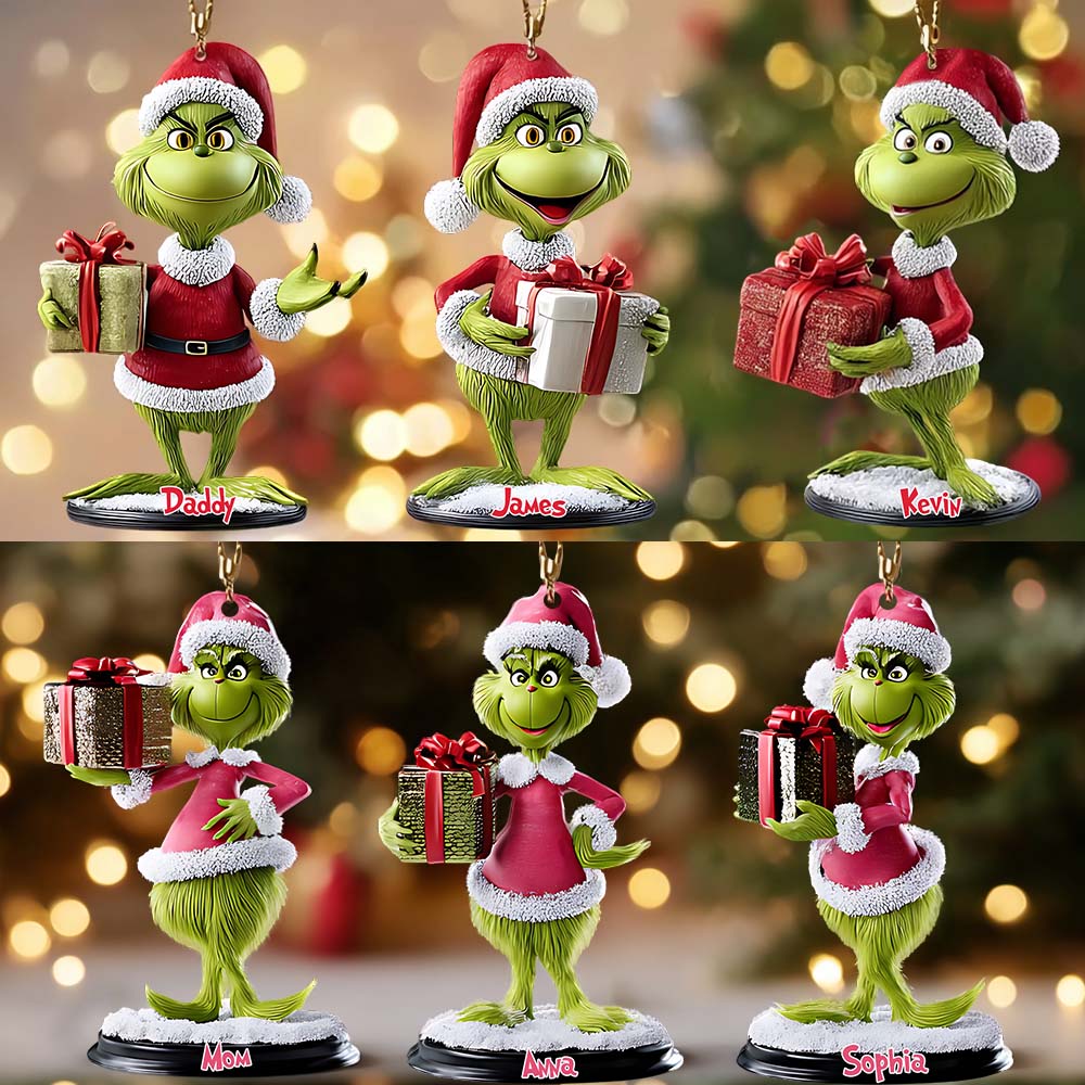 Green Monster With Gift - Personalized Stole Christmas Ornament