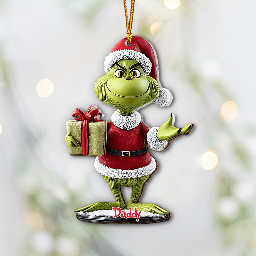 Green Monster With Gift - Personalized Stole Christmas Ornament
