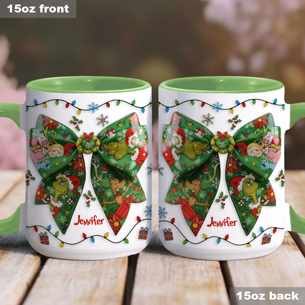 Green Ribbon Mischief Naughty - Personalized Stole Christmas Accent Mug
