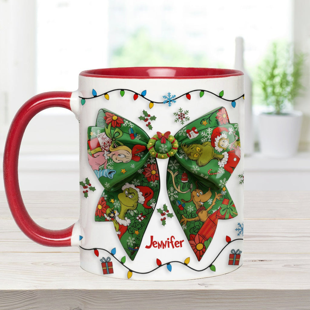 Green Ribbon Mischief Naughty - Personalized Stole Christmas Accent Mug