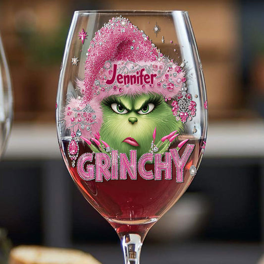 À votre santé, Grincheux ! - Verre à vin de Noël personnalisé avec étole et longue tige