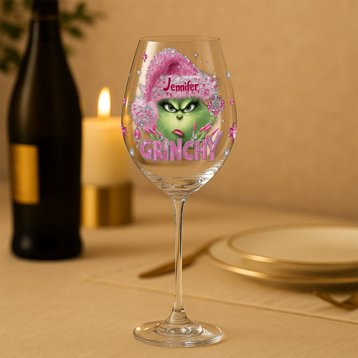 Drink Up, Grinches - Personalized Stole Christmas Wine Glass With Long Stem
