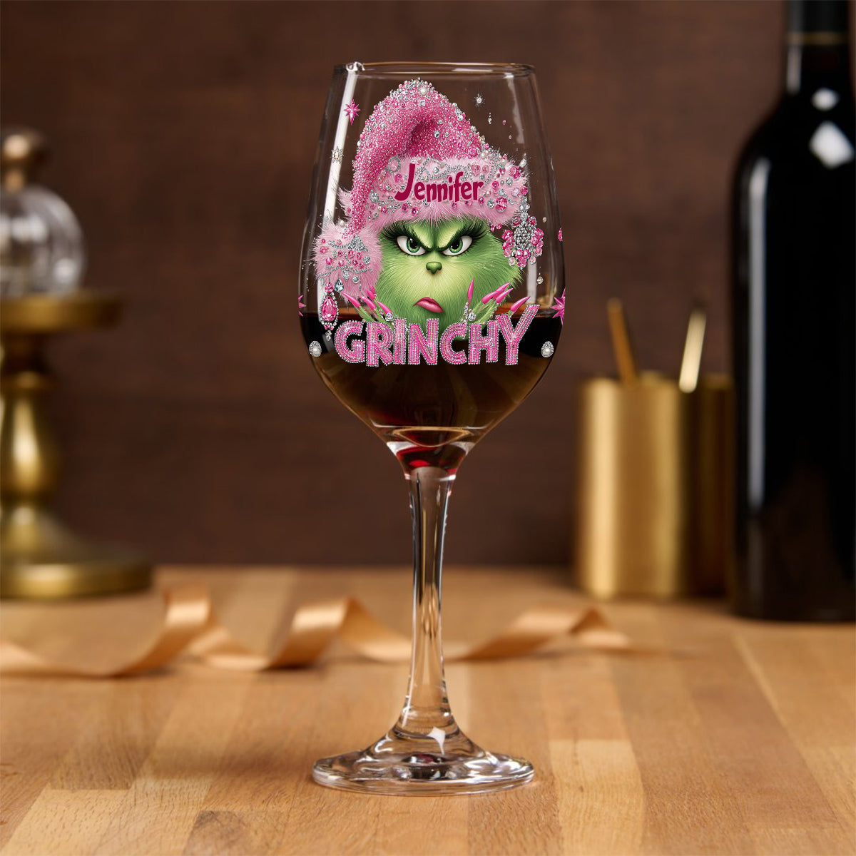 Drink Up, Grinches - Personalized Stole Christmas Wine Glass With Long Stem