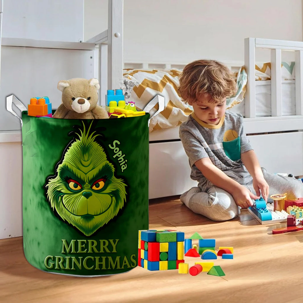 Joyeux Grinchmas - Panier de rangement personnalisé pour étole de Noël