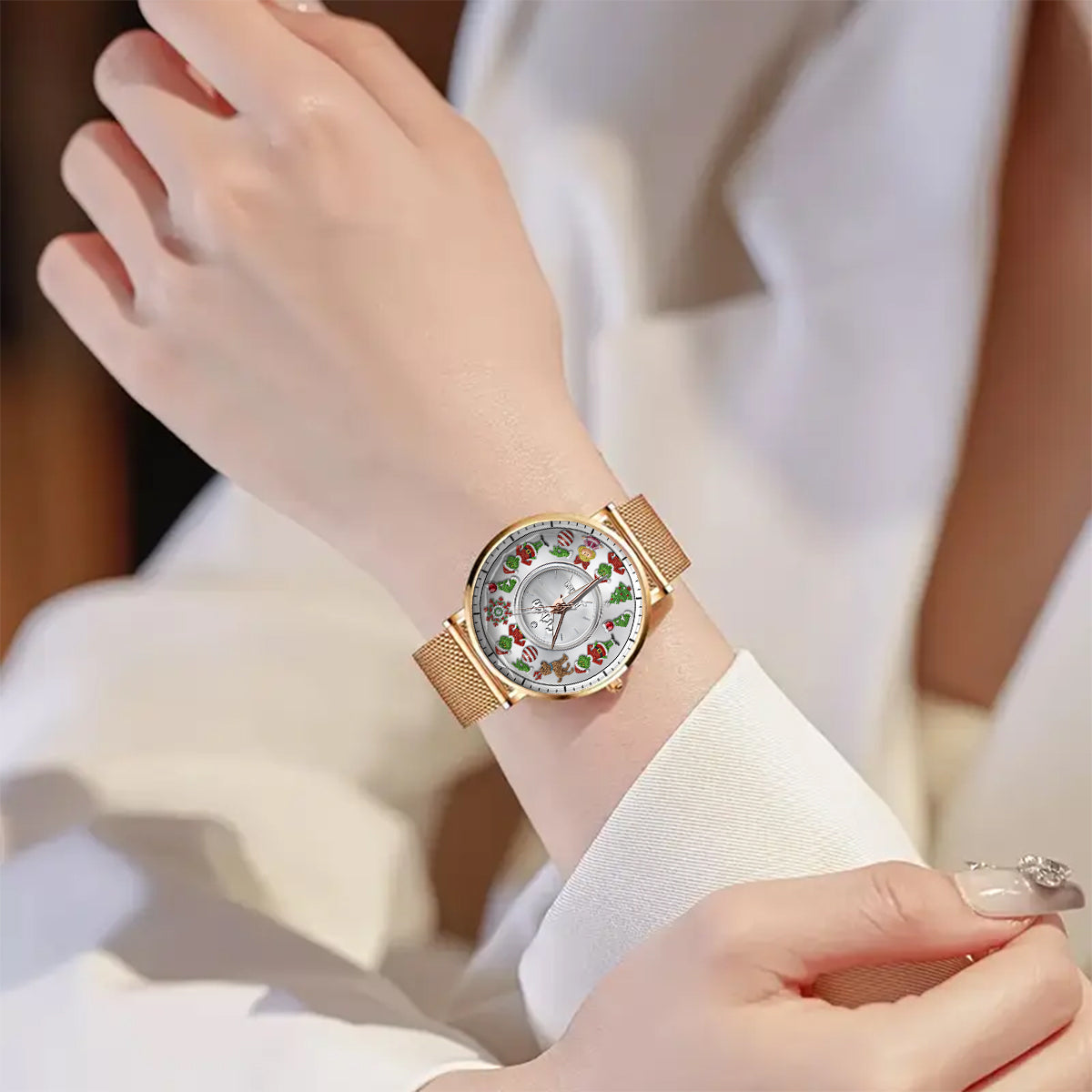 Joyeux Noël - Étole de Noël personnalisée pour femme - Montre-bracelet 
