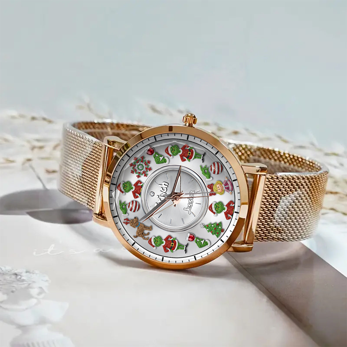 Joyeux Noël - Étole de Noël personnalisée pour femme - Montre-bracelet 