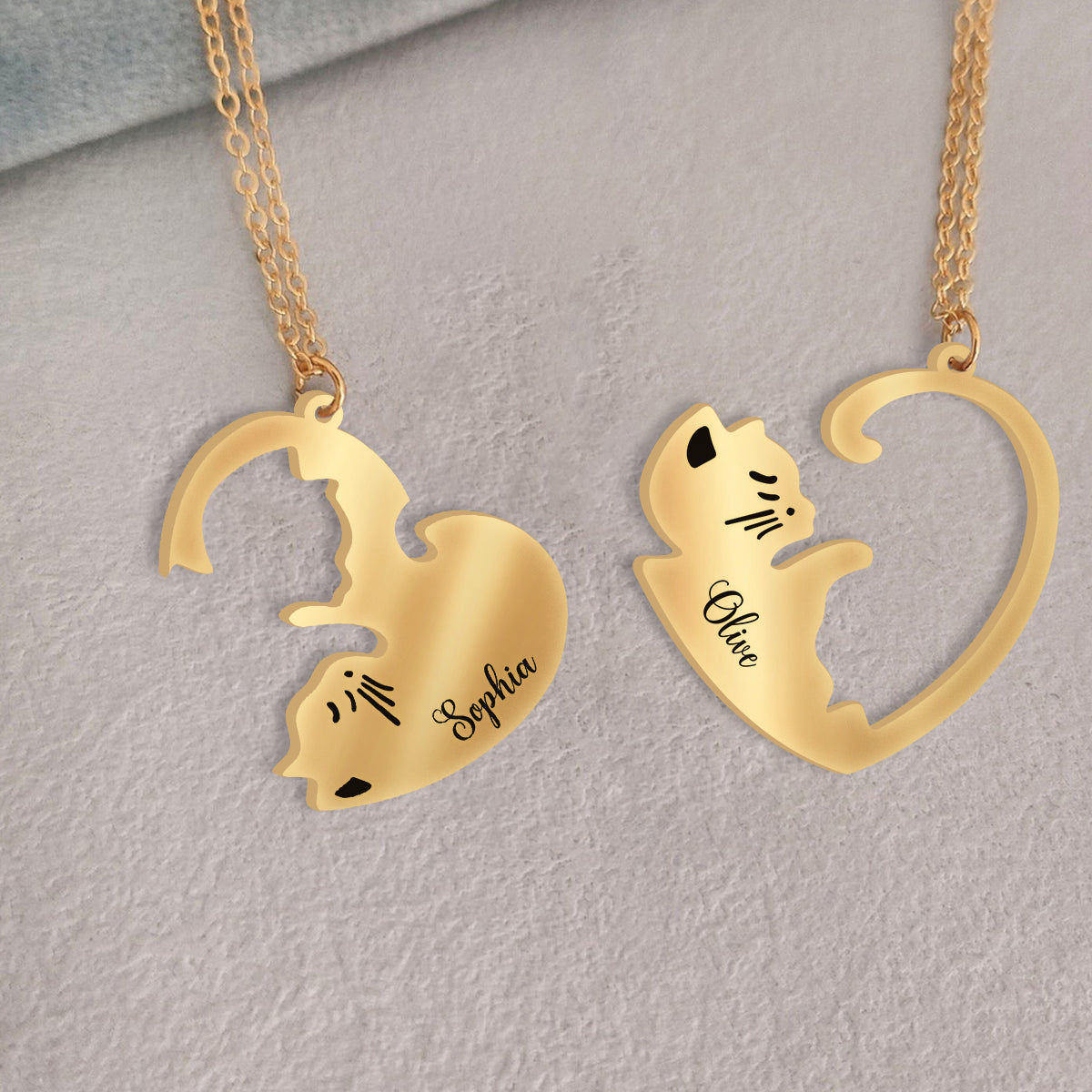 J'adore les chats - Collier pendentif personnalisé assorti à un motif chat