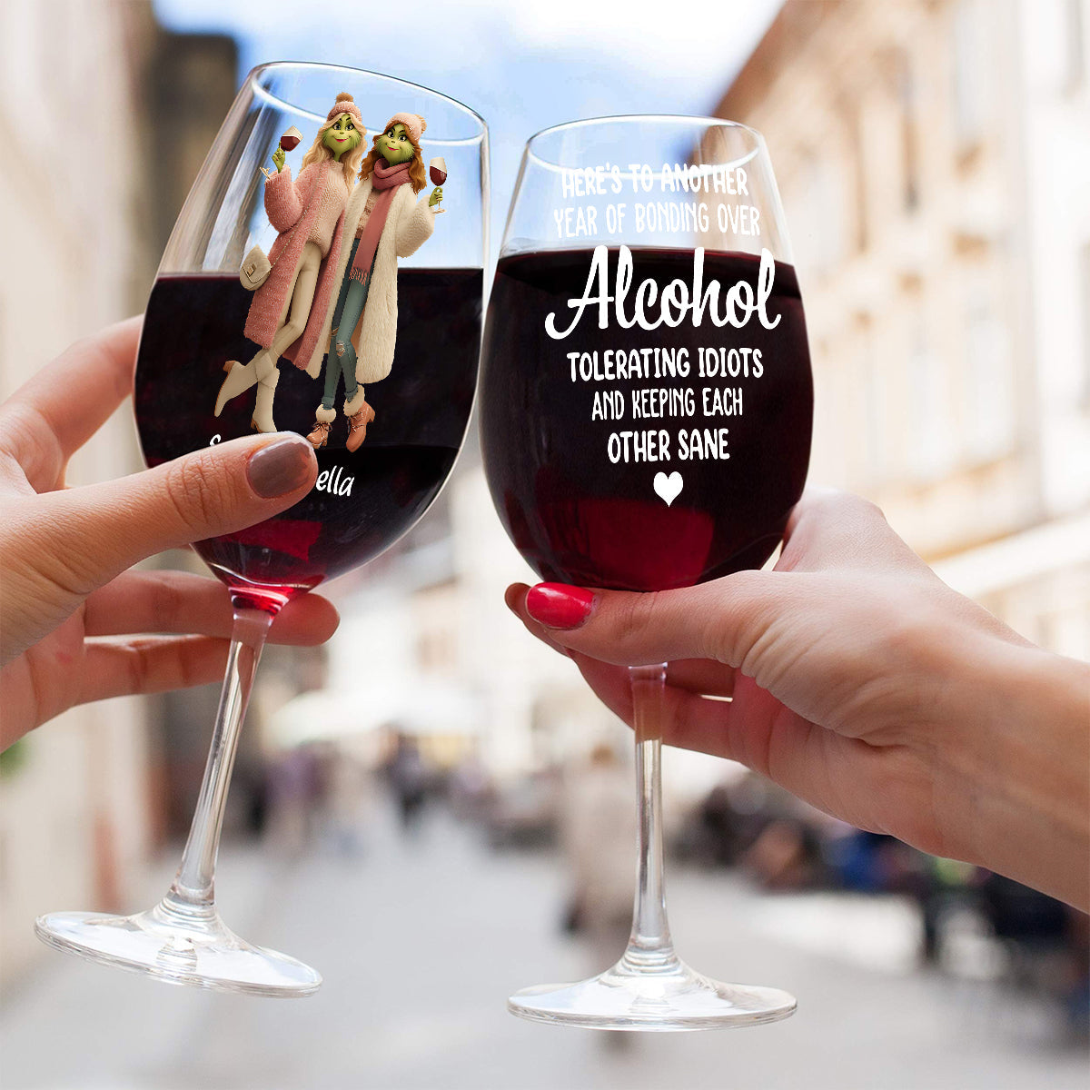 Besties Another Year Together - Personalized Stole Christmas Wine Glass With Long Stem