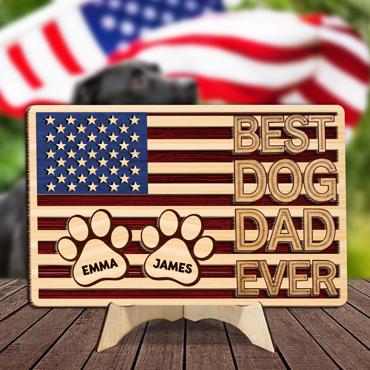 Meilleur papa de chien au monde - Plaque en bois personnalisée à 2 couches