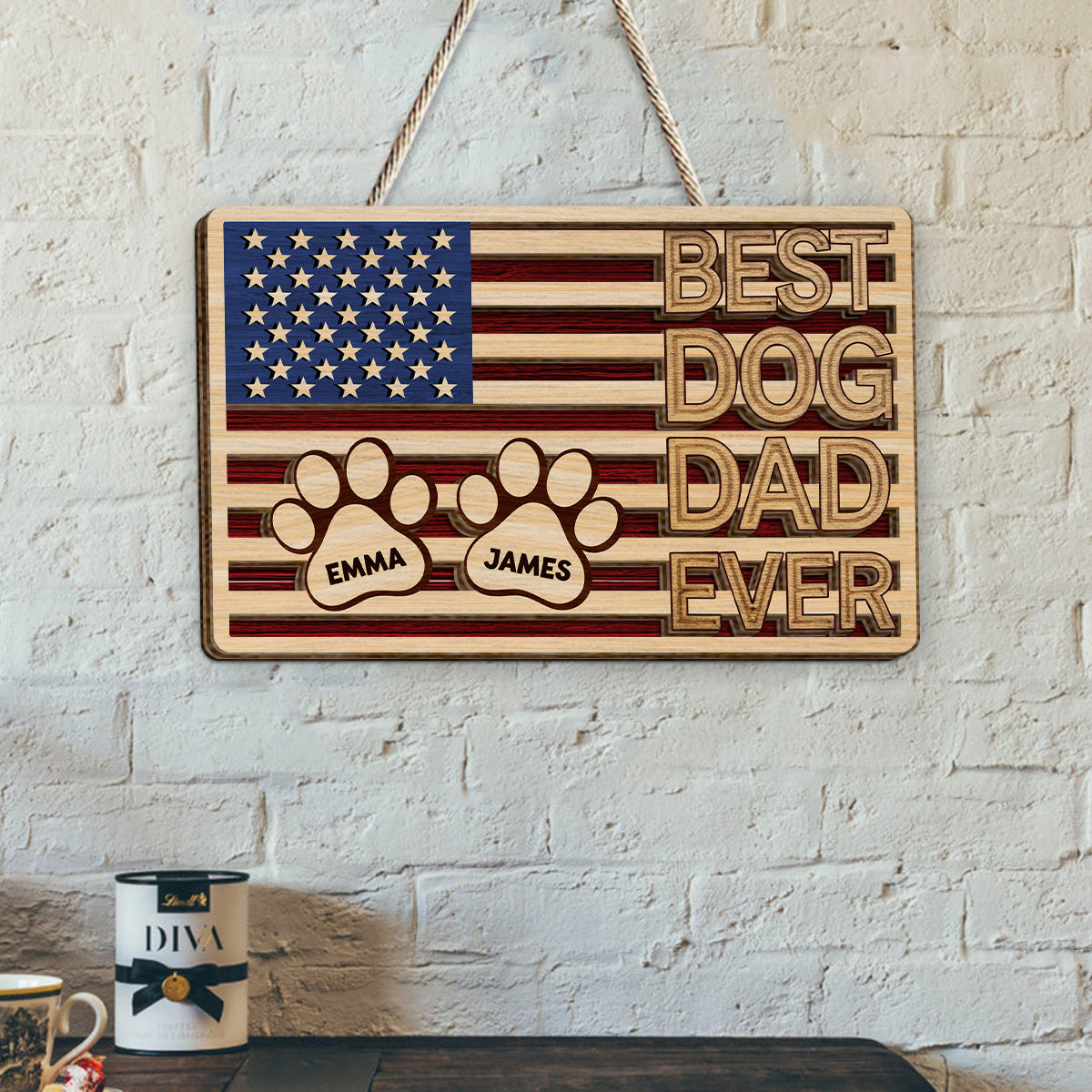 Meilleur papa de chien au monde - Plaque en bois personnalisée à 2 couches