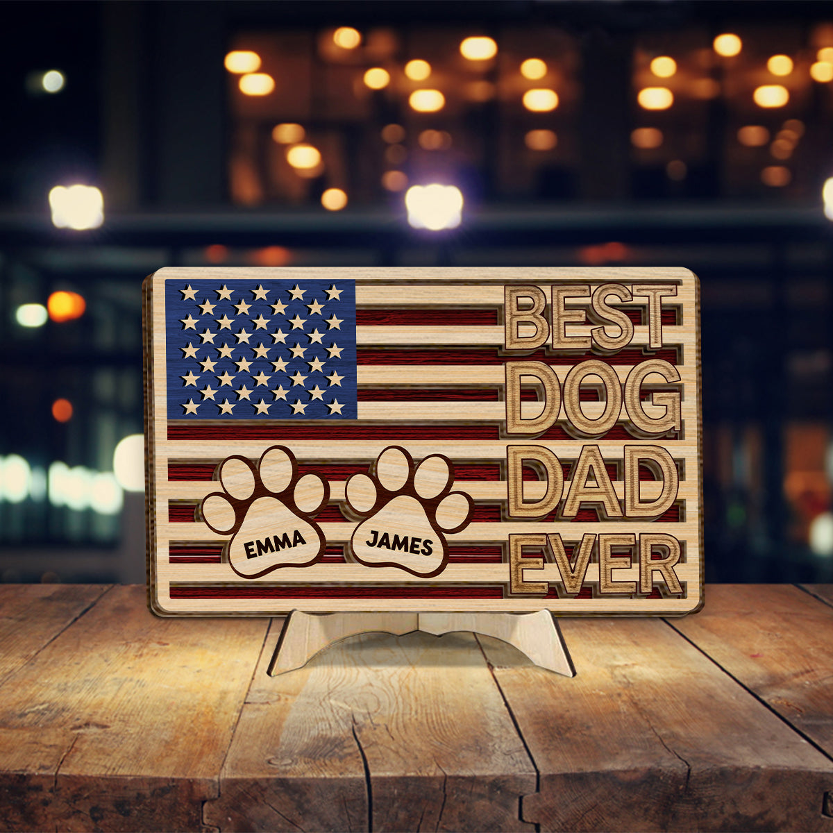 Meilleur papa de chien au monde - Plaque en bois personnalisée à 2 couches