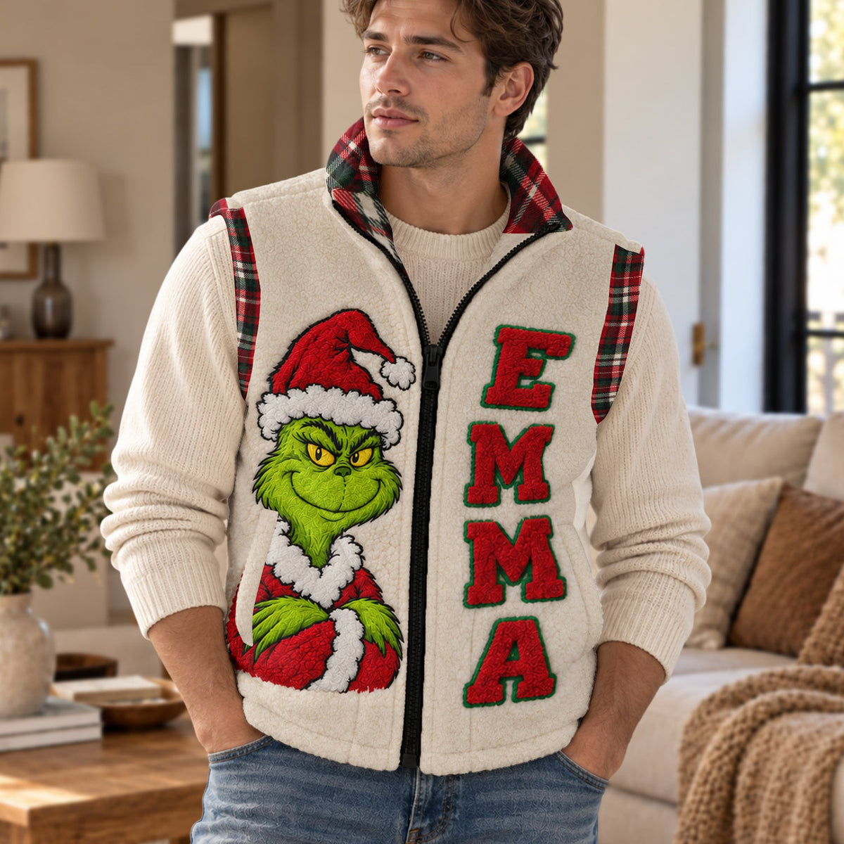 Christmas Is Coming - Personalized Stole Christmas Flannel Fleece Vest