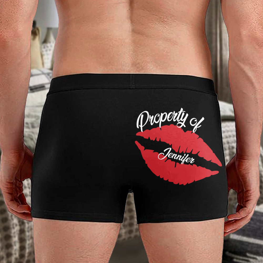 Cadeau humoristique pour lui, propriété de sa copine - Boxers personnalisés pour couple homme