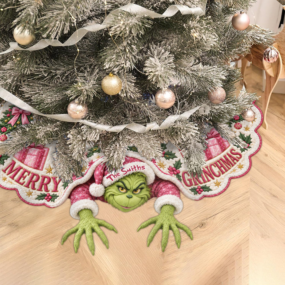 Merry Grinchmas - Personalized Stole Christmas Shaped Tree Skirt