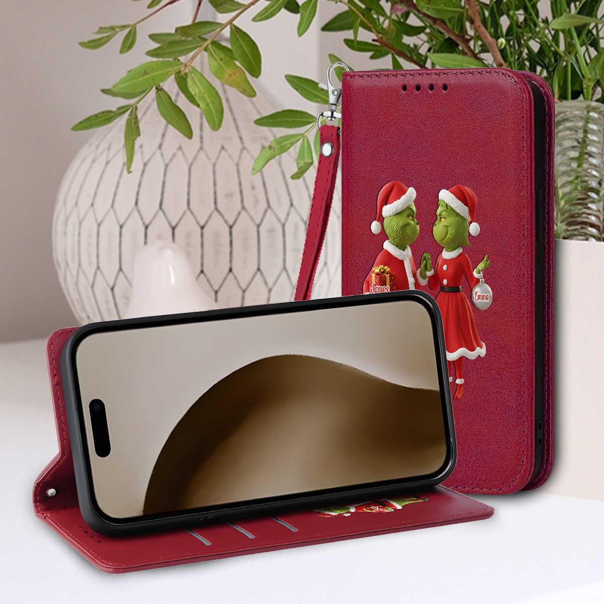 Christmas Gift Merry Grinchmas - Personalized Stole Christmas Wallet Phone Case With Strap