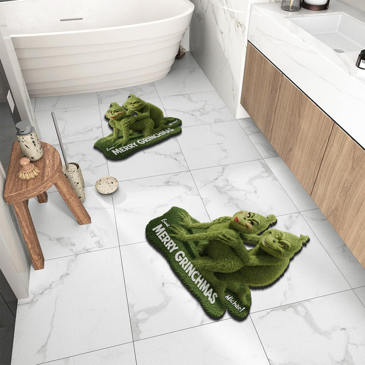 Tapis de Noël antidérapant Green Mischief Holiday - Étole personnalisée
