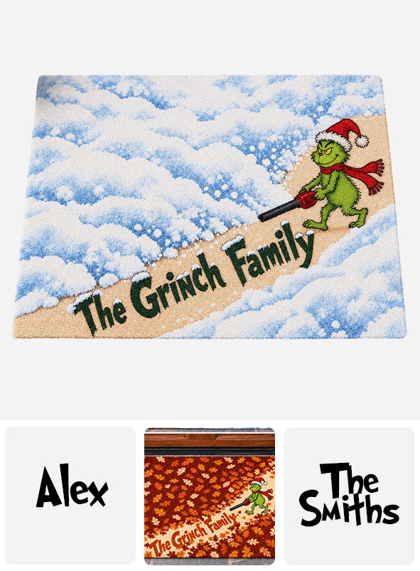 Green Mischief Blowing Leaf Snow - Personalized Stole Christmas Doormat