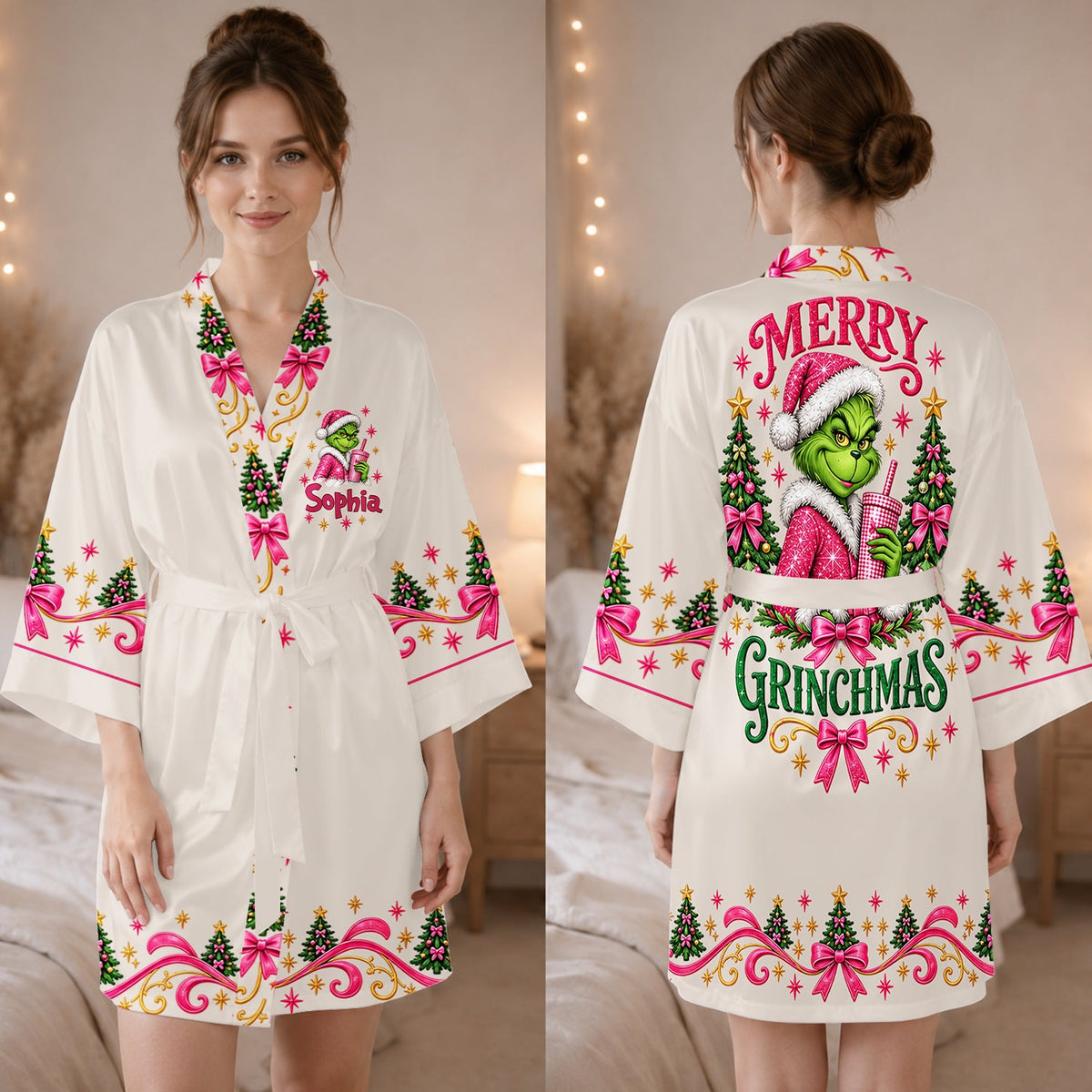 Merry Grinchmas - Personalized Stole Christmas Satin Robe