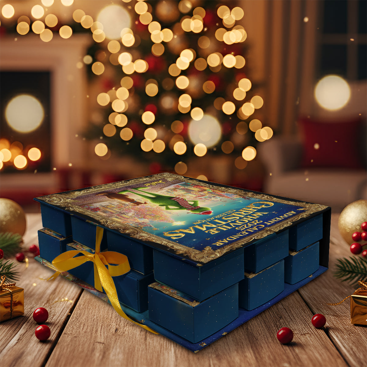 Calendrier de l'Avent vert - Calendrier de l'Avent pliable personnalisé avec étole et décorations