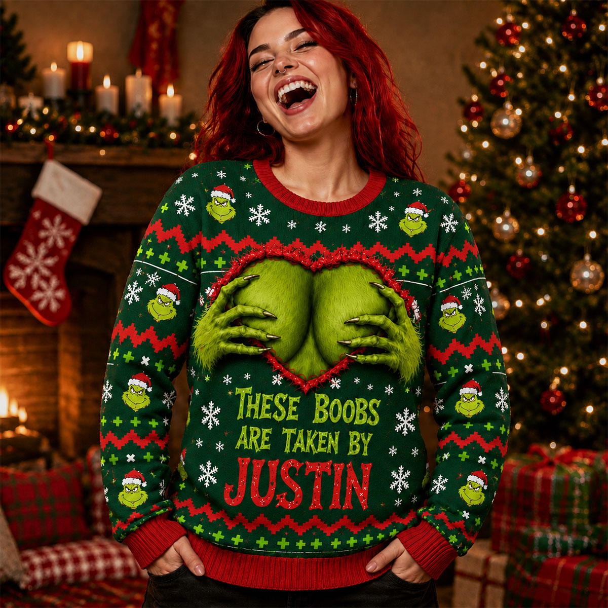 Green Monster, Naughty Christmas Gift - Personalized Stole Christmas Ugly Sweater