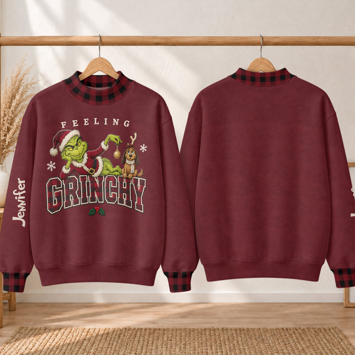 Feeling Grinchy - Personalized Stole Christmas Mock Neck Sweatshirt