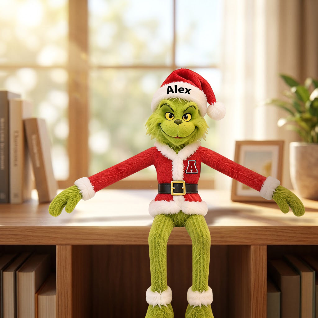Funny Green Christmas Monster - Personalized Stole Christmas Posable Plush Doll