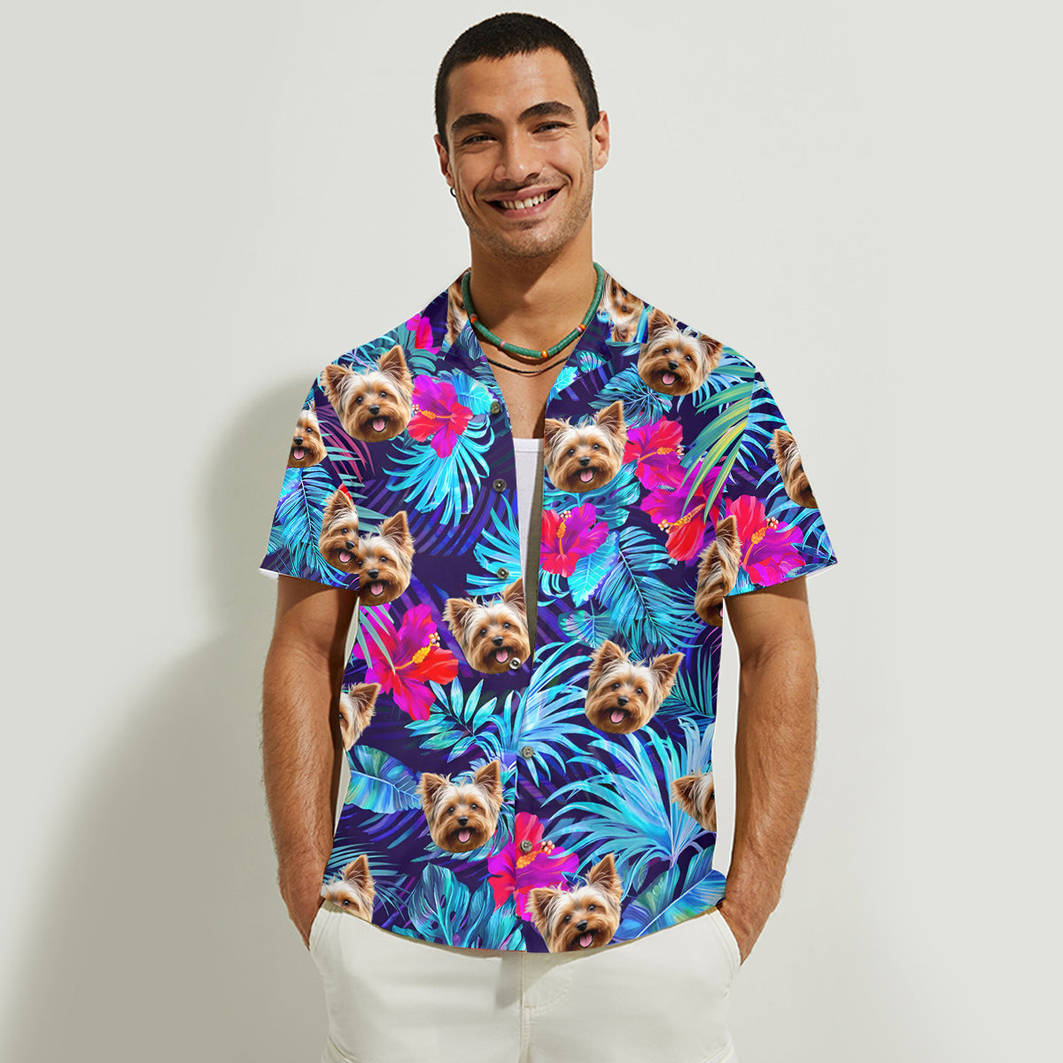 L'appel de la plage - Chemise hawaïenne personnalisée pour chien et robe sans manches