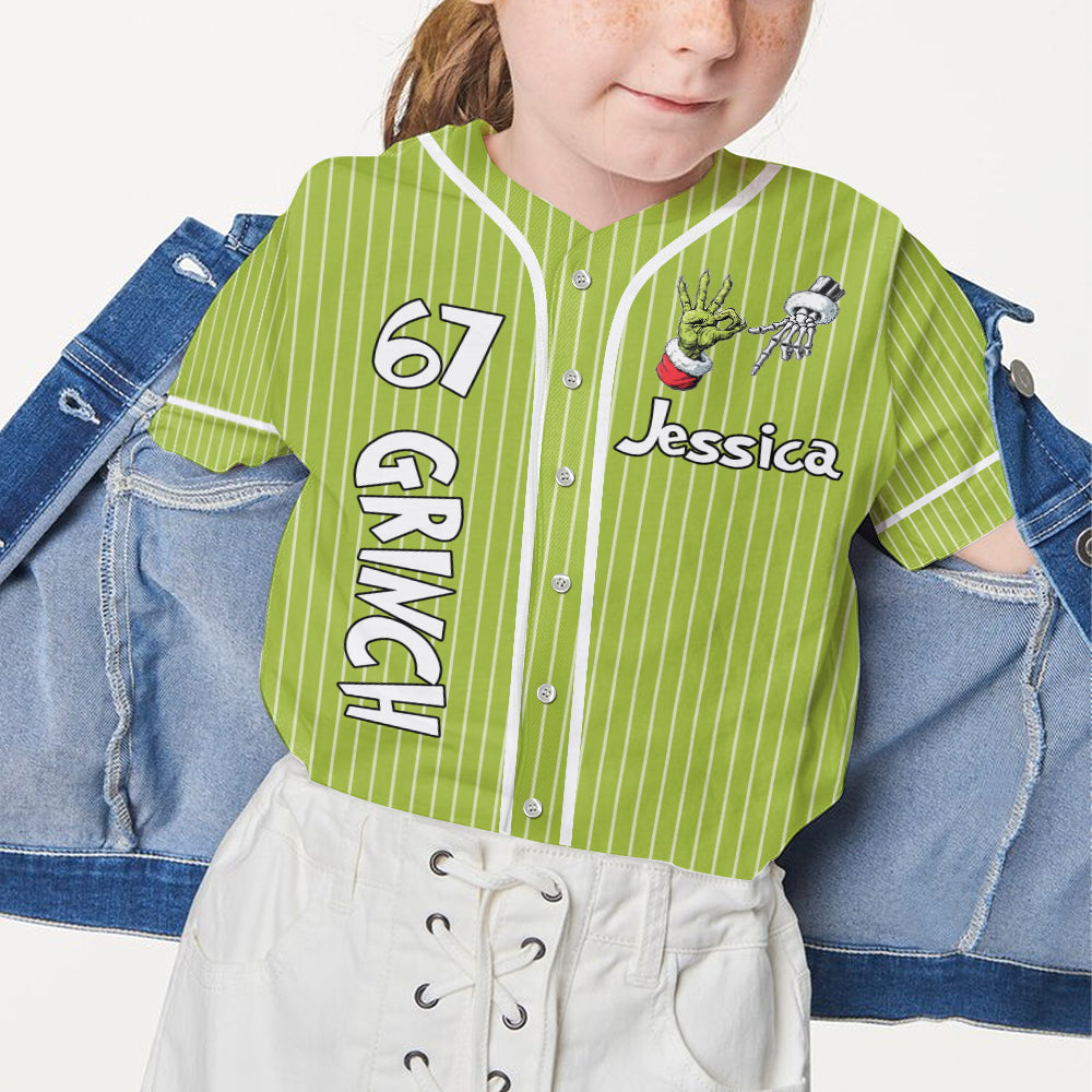 Mème drôle Six Seven Christmas Nightmare Green Monster - Maillot de baseball personnalisé volé pour Noël