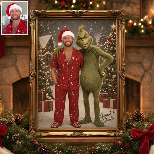 Pose With Green Monster - Personalized Stole Christmas Canvas And Poster