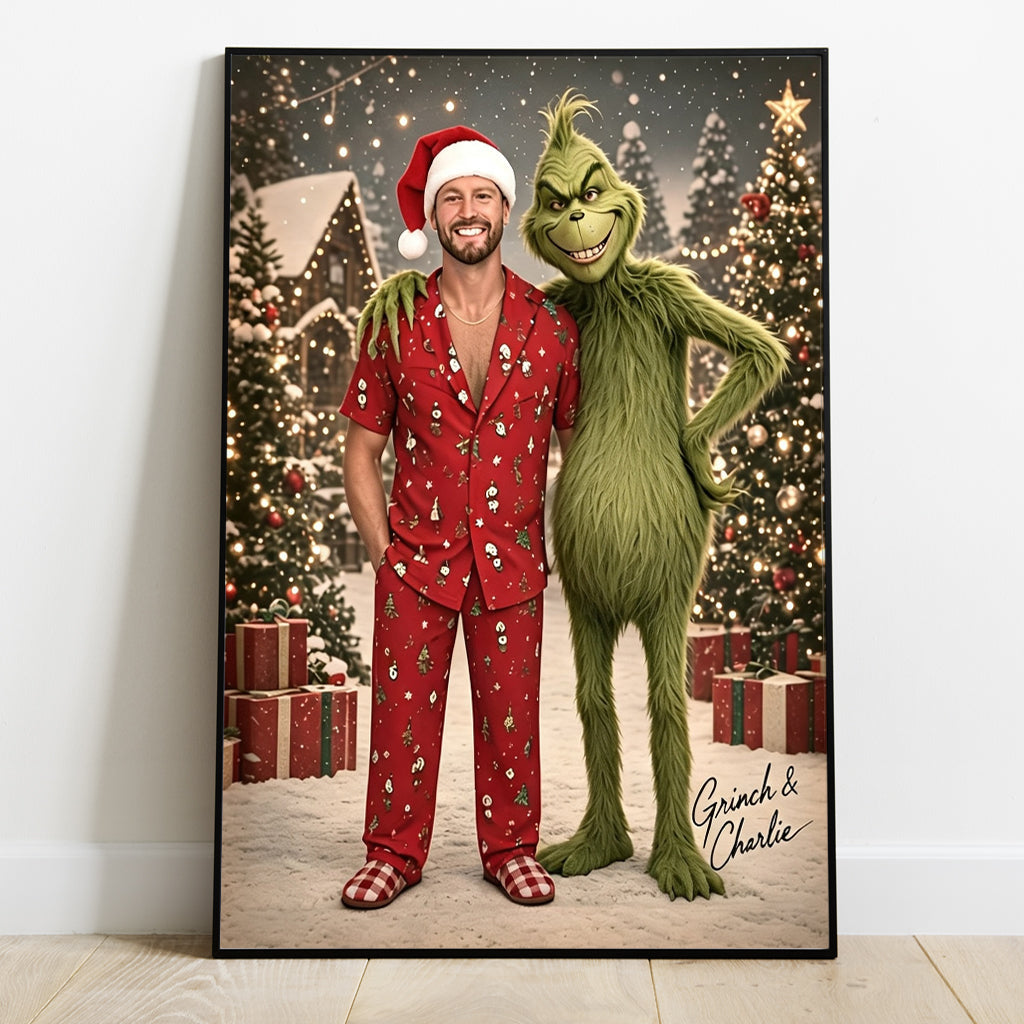 Pose With Green Monster - Personalized Stole Christmas Canvas And Poster