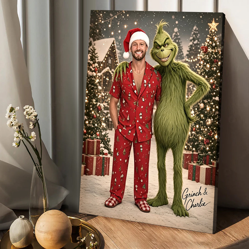 Pose With Green Monster - Personalized Stole Christmas Canvas And Poster