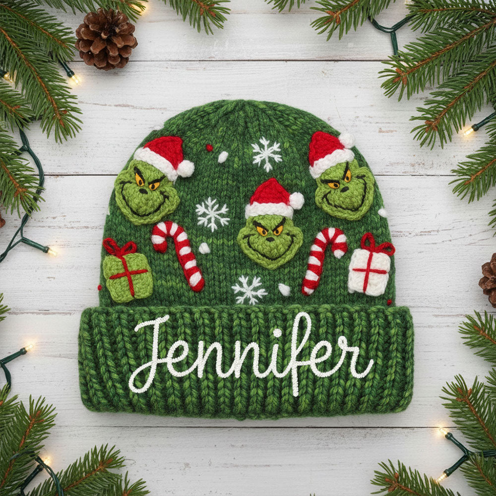 Green Mischief - Bonnet de Noël personnalisé avec étole