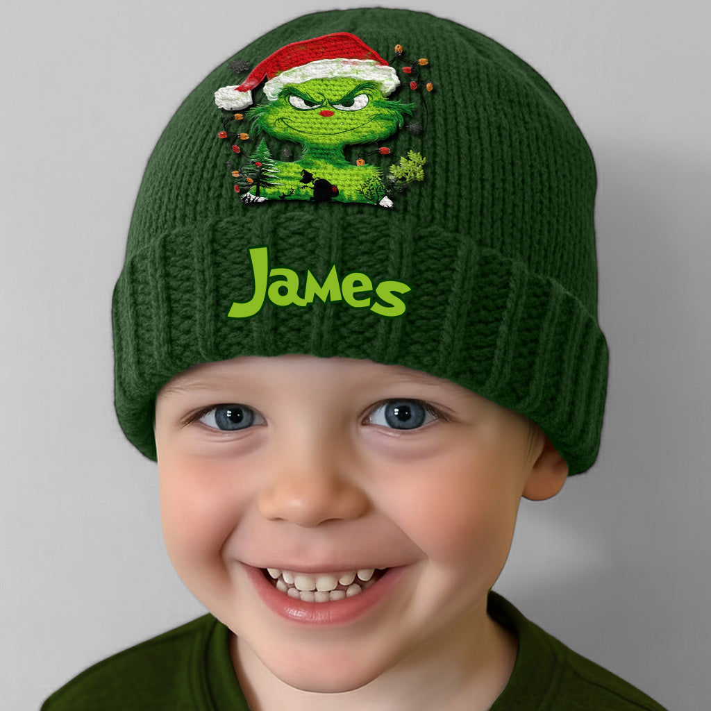 Lumière verte de Grinchmas - Bonnet de Noël personnalisé avec étole