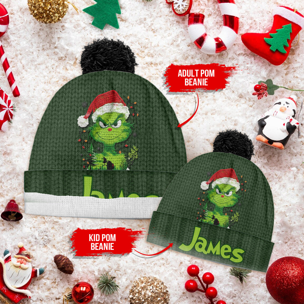 Lumière verte de Grinchmas - Bonnet de Noël personnalisé avec étole
