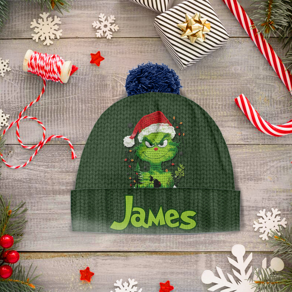 Lumière verte de Grinchmas - Bonnet de Noël personnalisé avec étole