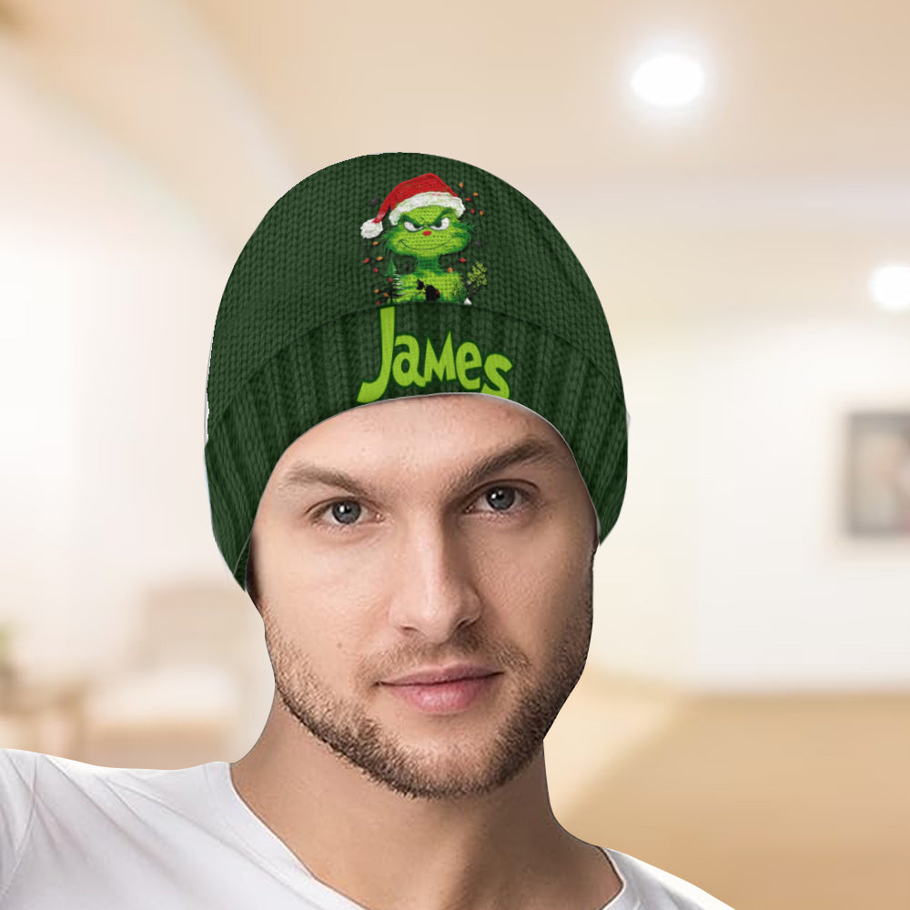 Lumière verte de Grinchmas - Bonnet de Noël personnalisé avec étole