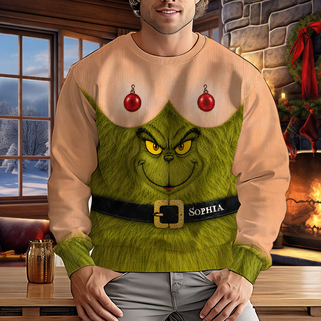 Funny Green Woman - Personalized Stole Christmas Ugly Sweater