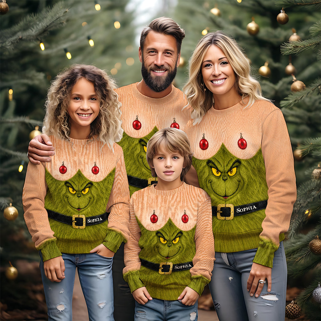 Funny Green Woman - Personalized Stole Christmas Ugly Sweater