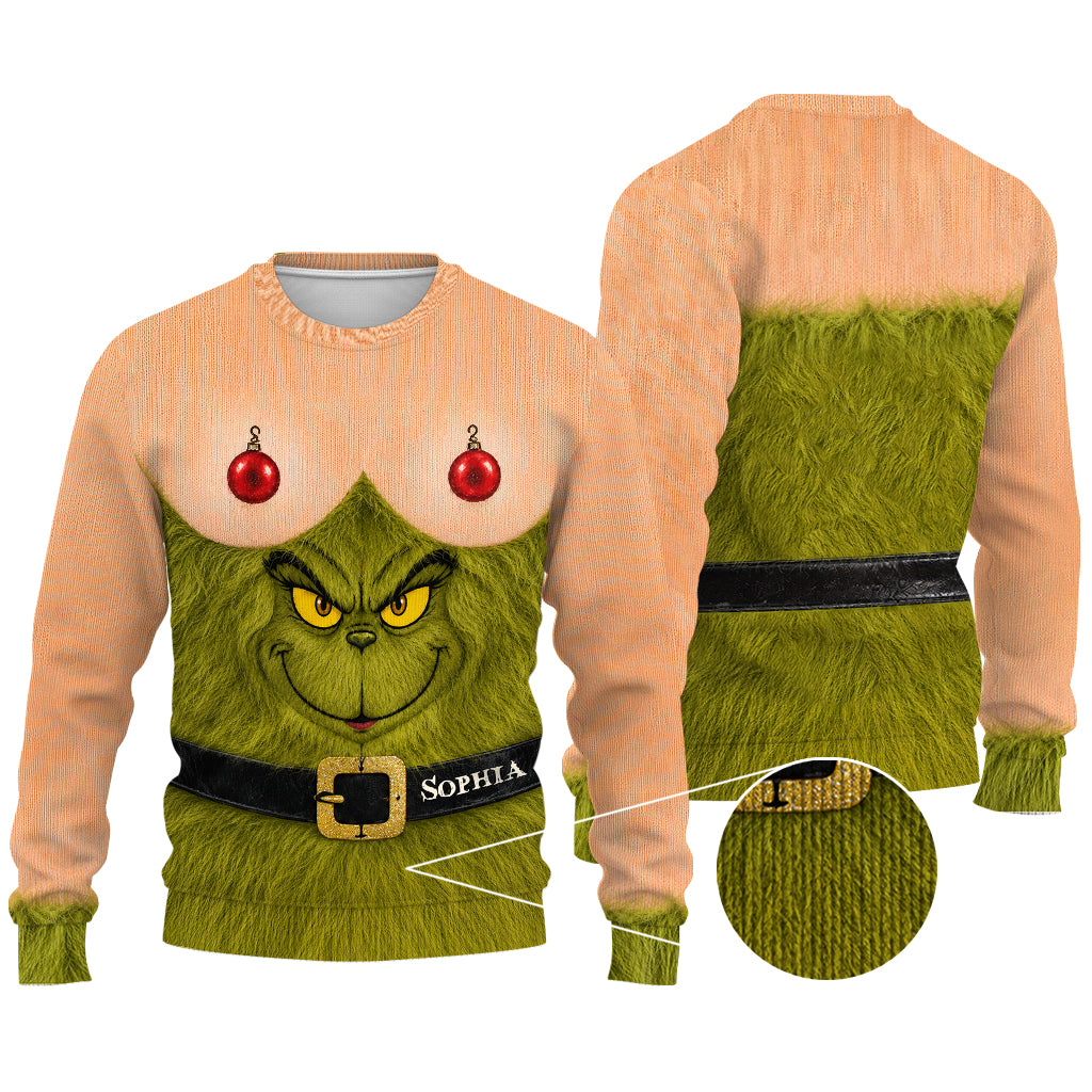 Funny Green Woman - Personalized Stole Christmas Ugly Sweater