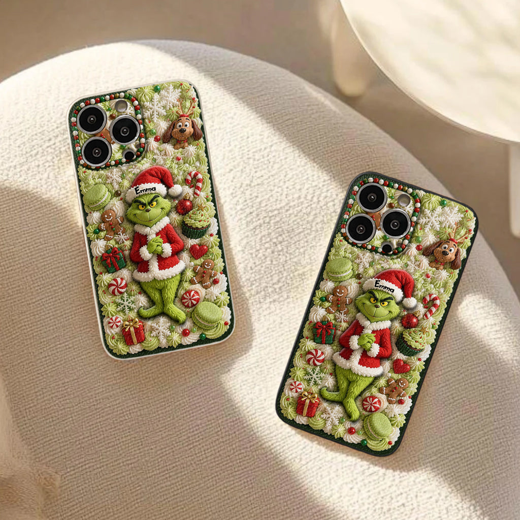 Christmas Green Character - Personalized Stole Christmas 3D Embossed Leather Phone Case