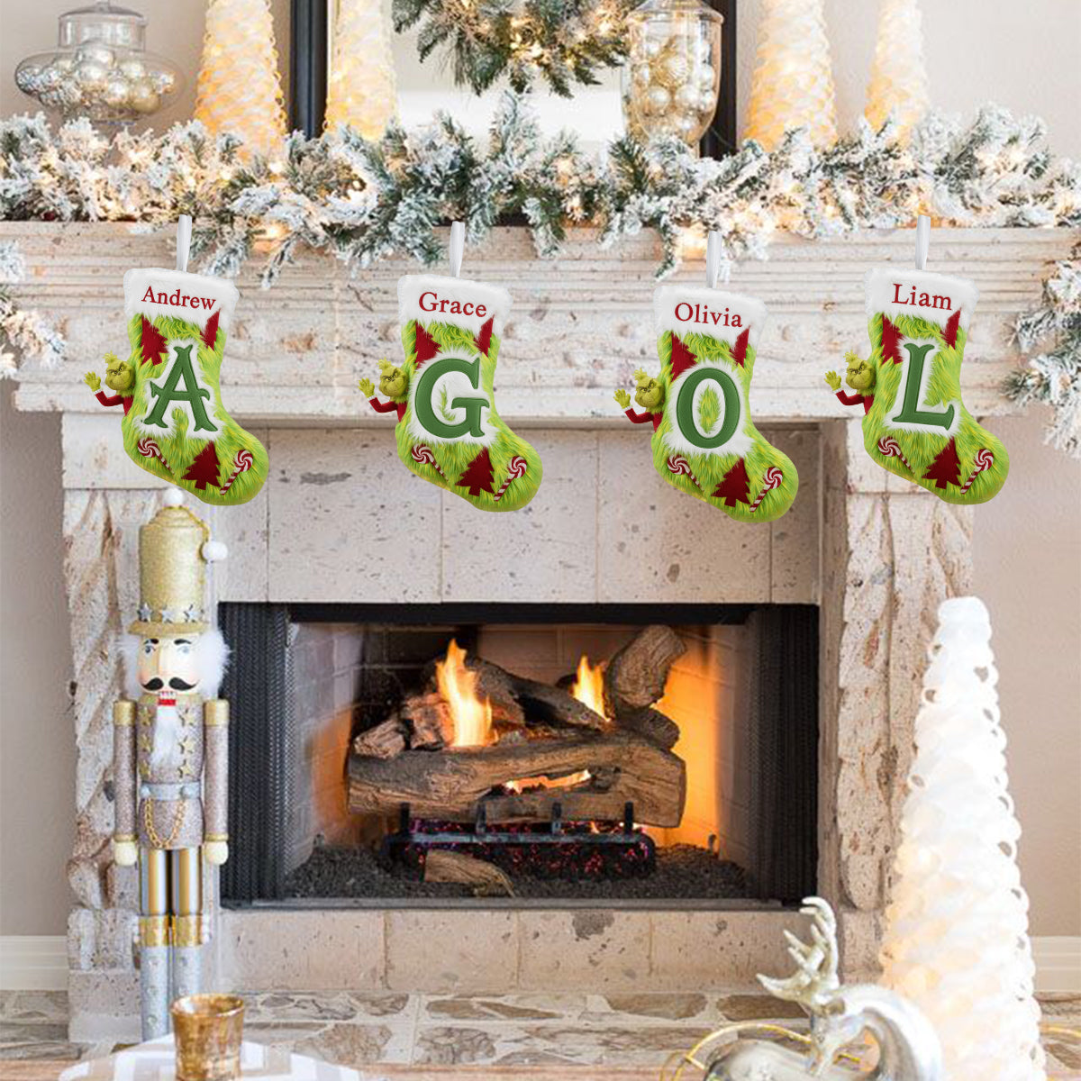 Green Furry - Personalized Stole Christmas Shaped Christmas Stocking