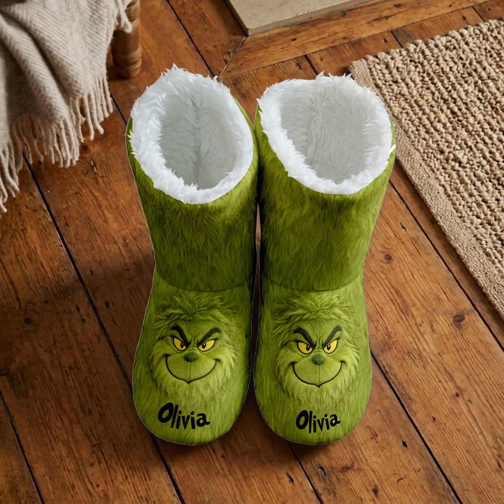 Merry Grinchmas - Personalized Stole Christmas Faux Fur Boot Slippers